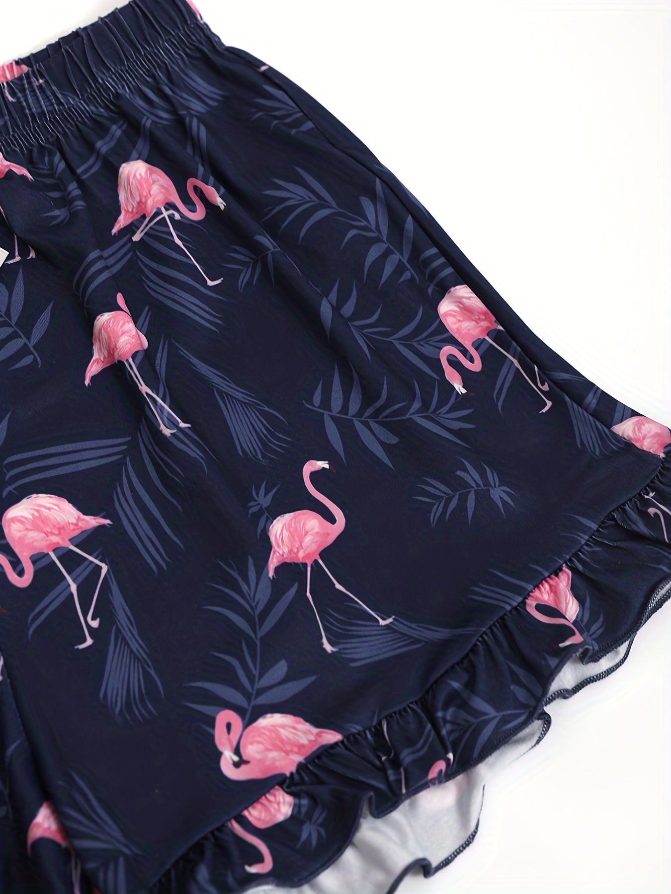 Flamingo Print Lounge Bottoms Elastic Waist Shorts Women's Sleepwear