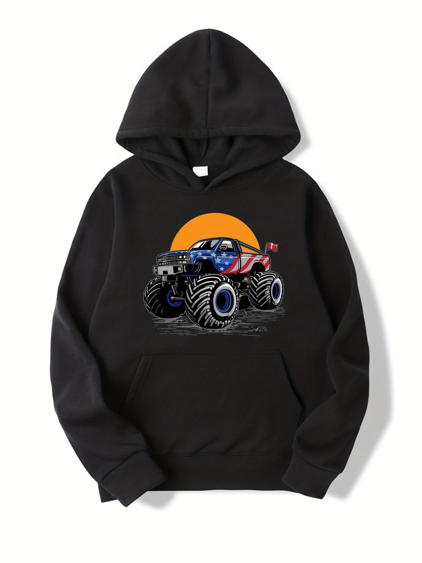 Cartoon Car Print Boys Hooded Sweatshirt