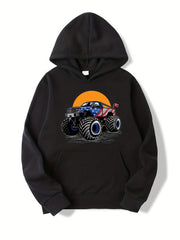 Cartoon Car Print Boys Hooded Sweatshirt
