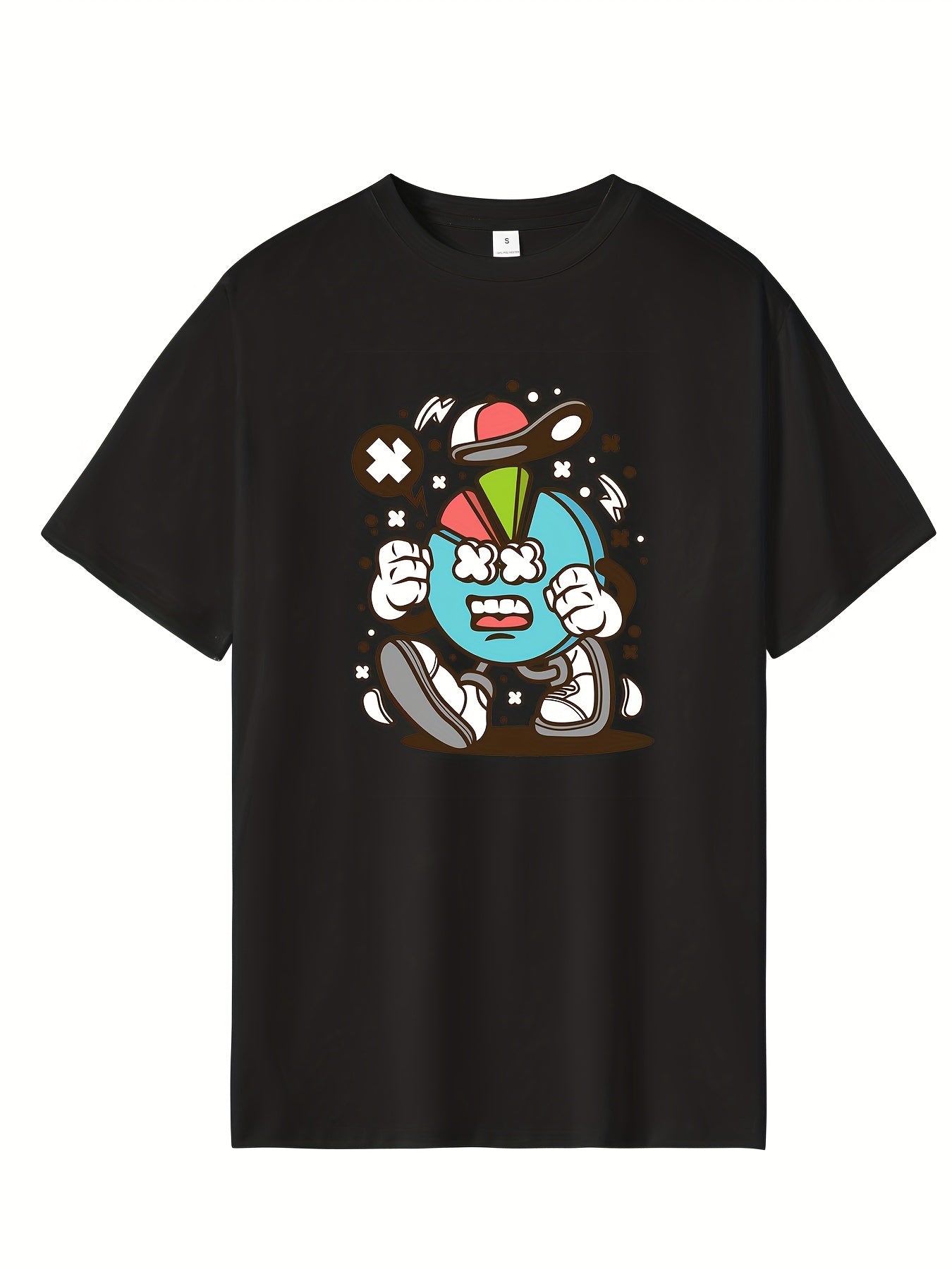 Men's Cartoon Print T-shirt Hip Pop Boy Illustration Tee