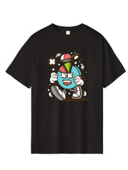 Men's Cartoon Print T-shirt Hip Pop Boy Illustration Tee