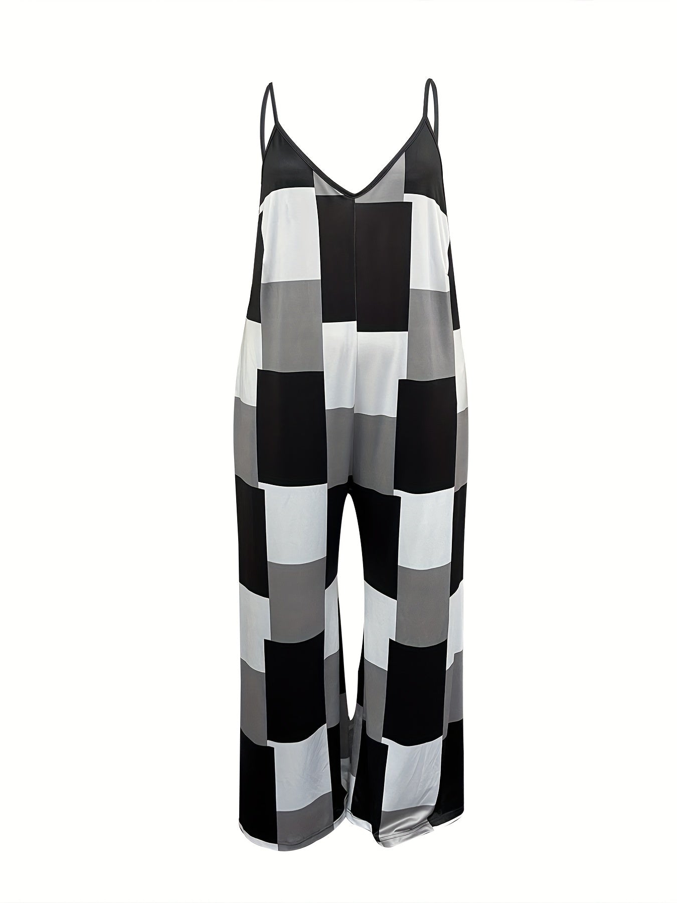 Colorblock Print V Neck Cami Jumpsuit