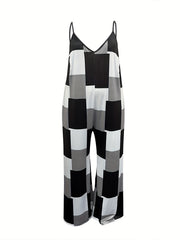 Colorblock Print V Neck Cami Jumpsuit