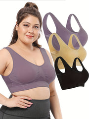 3 Pack Plus Size Sports Bra Set Women's Plus Bounce Control Wireless Bralette