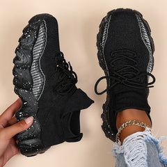 Women's Anti-slip Knit Sneakers Low Top Lace Up Casual Shoes