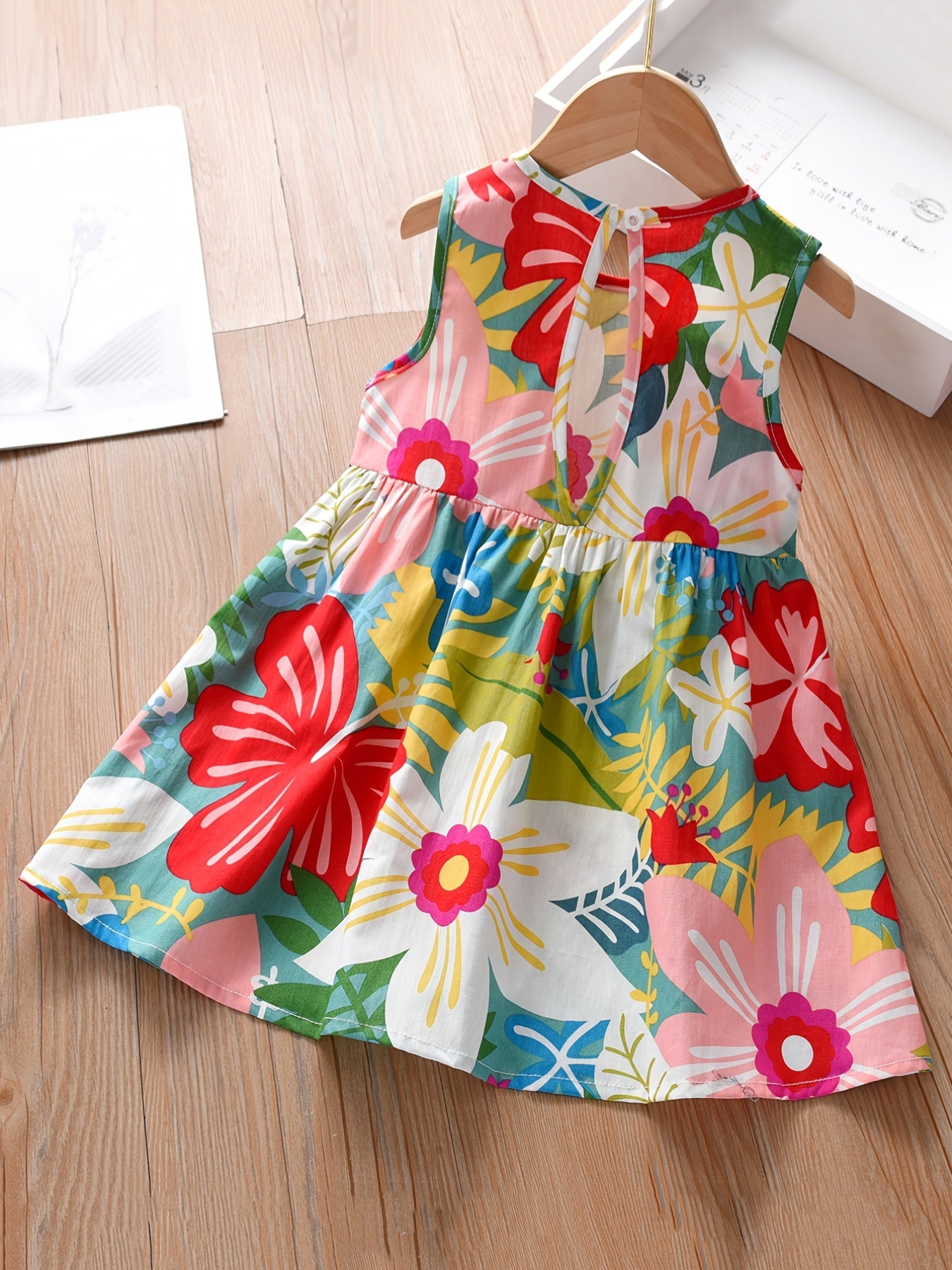 Girls Casual Graffiti Floral Sleeveless Dress