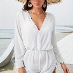 V Neck Cover Up Jumpsuit Drawstring Beachwear