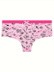 6pcs Heart Print Panties Comfy & Breathable Intimates Women's Lingerie