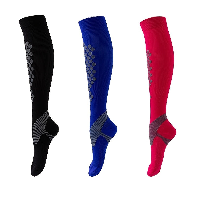 3pairs Diamond Honeycomb Calves Jump Exercise Compression Socks
