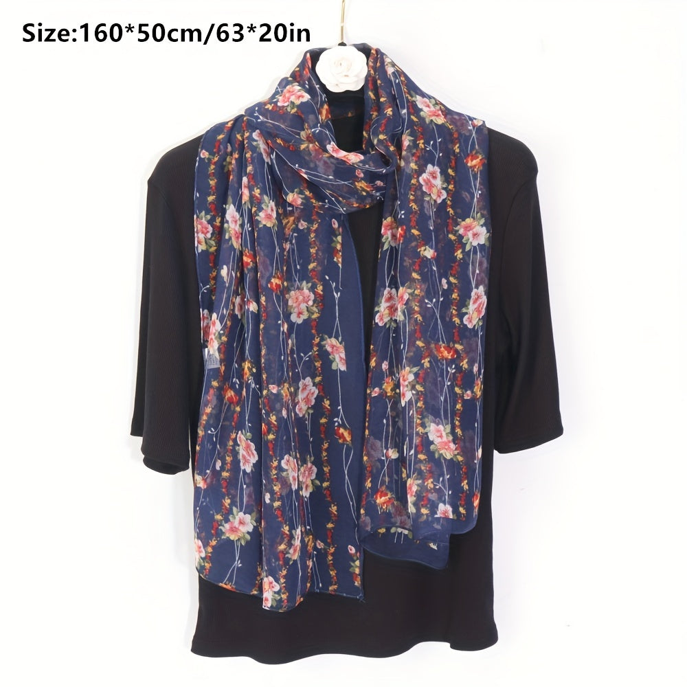 Vintage Floral Pattern Yarn Scarf Lightweight Breathable Shawl