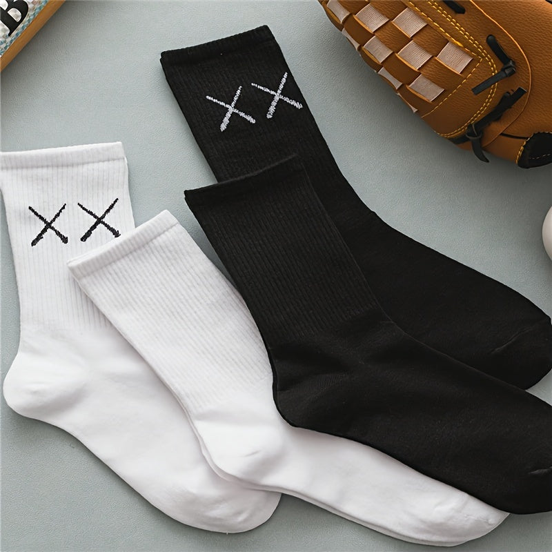 4-Pair Geometric Pattern Mid Tube Socks for Women