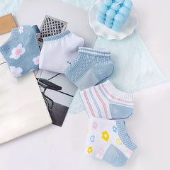 5 Pairs Floral Print Low Cut Ankle Socks Women's Stockings