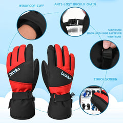Red Warm and Windproof Kids Gloves for Winter Boys and Girls