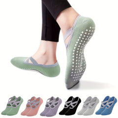 Women's Cross Strap Yoga Socks Non slip Grips Sports Socks for Pilates Barre