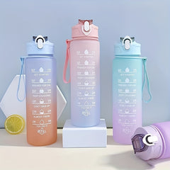 22oz Gradient Water Cup With Time Scale Leakproof Portable Sports Bottle