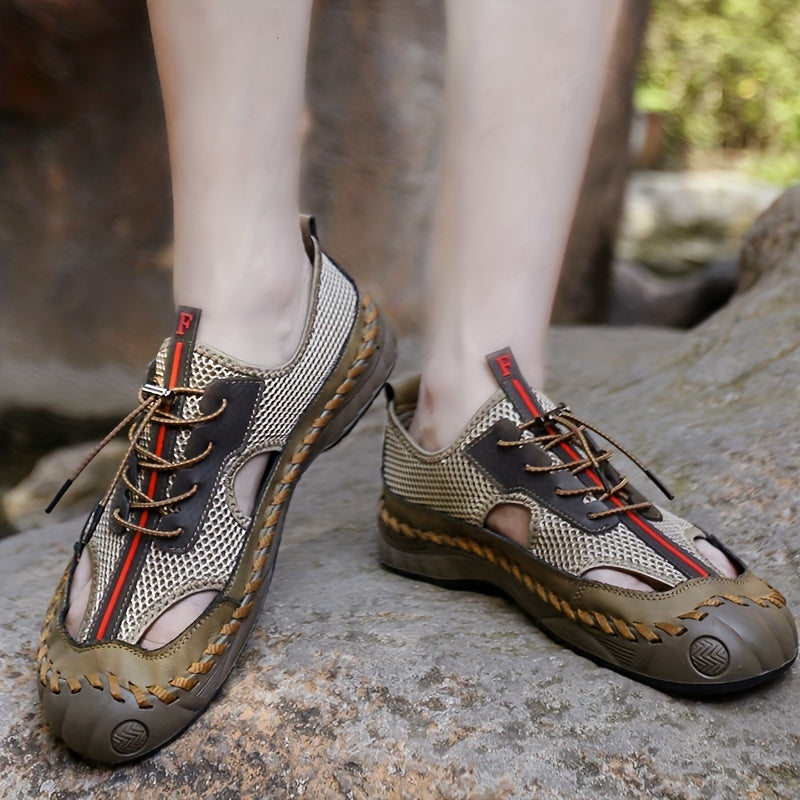 Men's Breathable Mesh Sandals Drawstring Closure Summer Walking Shoes