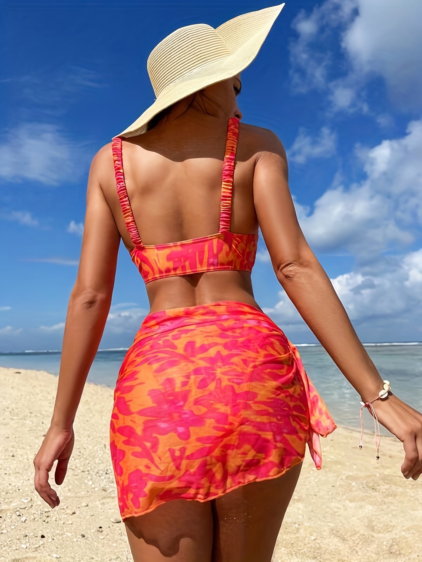 Vacay Bikini Set Women's Plus Allover Print Three-Piece Swimsuit Set
