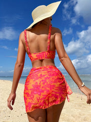 Vacay Bikini Set Women's Plus Allover Print Three-Piece Swimsuit Set