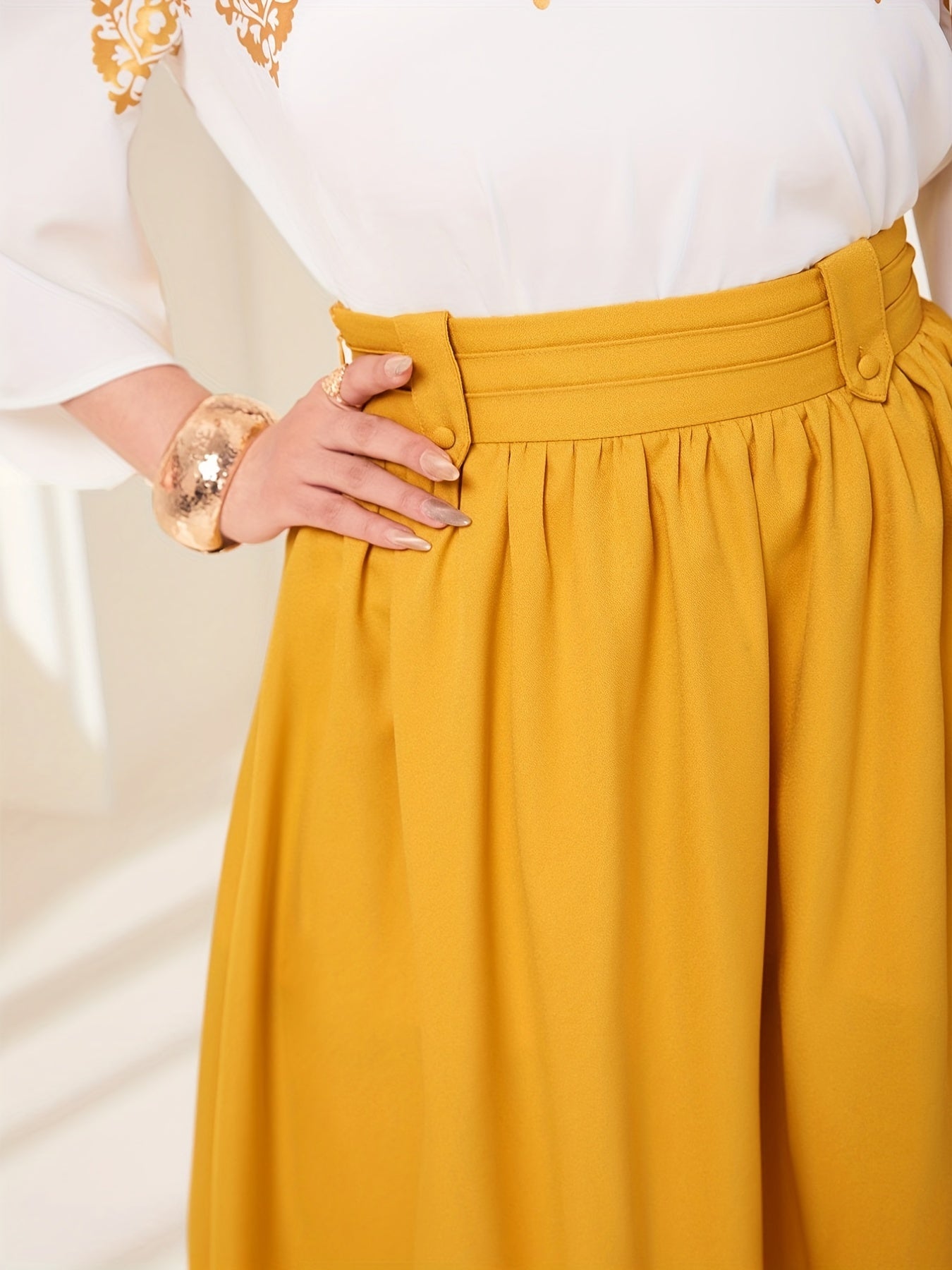 Ruched High Waist Midi Skirt Solid Color