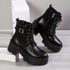 Women's Platform Combat Boots Lace Up Chunky Heel Ankle Boots