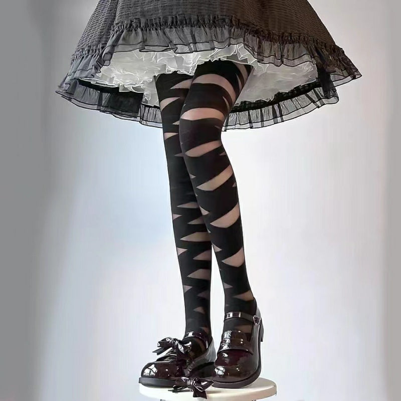 Bandage Striped Mesh Tights Stockings for Women