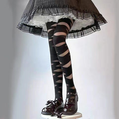 Bandage Striped Mesh Tights Stockings for Women
