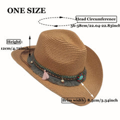 Men's Wide Brim Straw Cowboy Hat for Summer Beach Travel Golf Garden