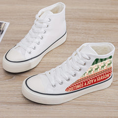 Christmas Plush Lined Thermal Canvas Sneakers - Non Slip High Top Shoes