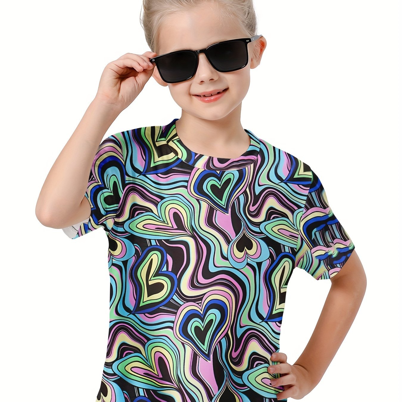 Heart Pattern Graphic Short Sleeve T-shirt for Kids
