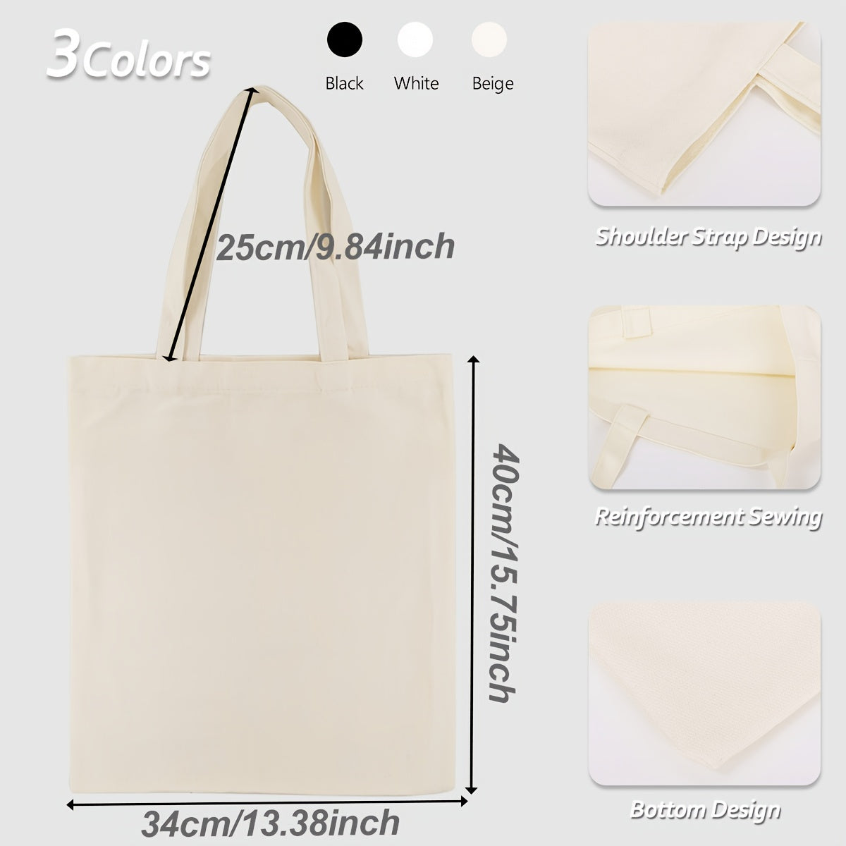 3pcs Canvas Tote Bag Foldable Reusable Handbag