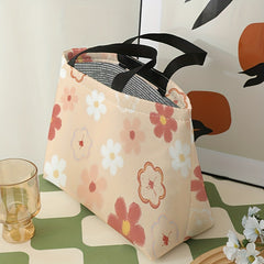 Portable Flowers Printed Lunch Bag Waterproof Insulated Bag