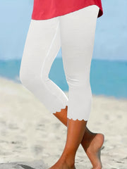 Scallop Trim Skinny Capris Leggings for Women