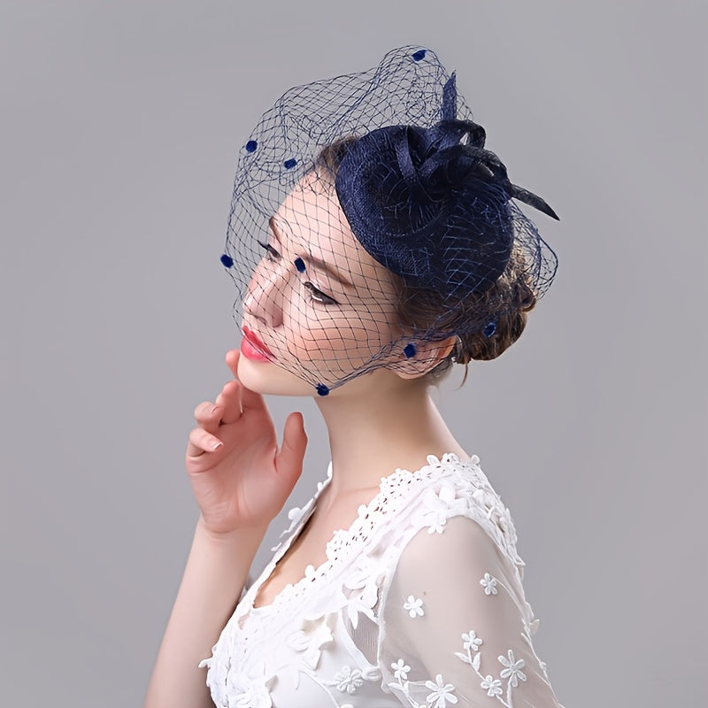 Retro Feather Veil Mesh Flower Hat for Women