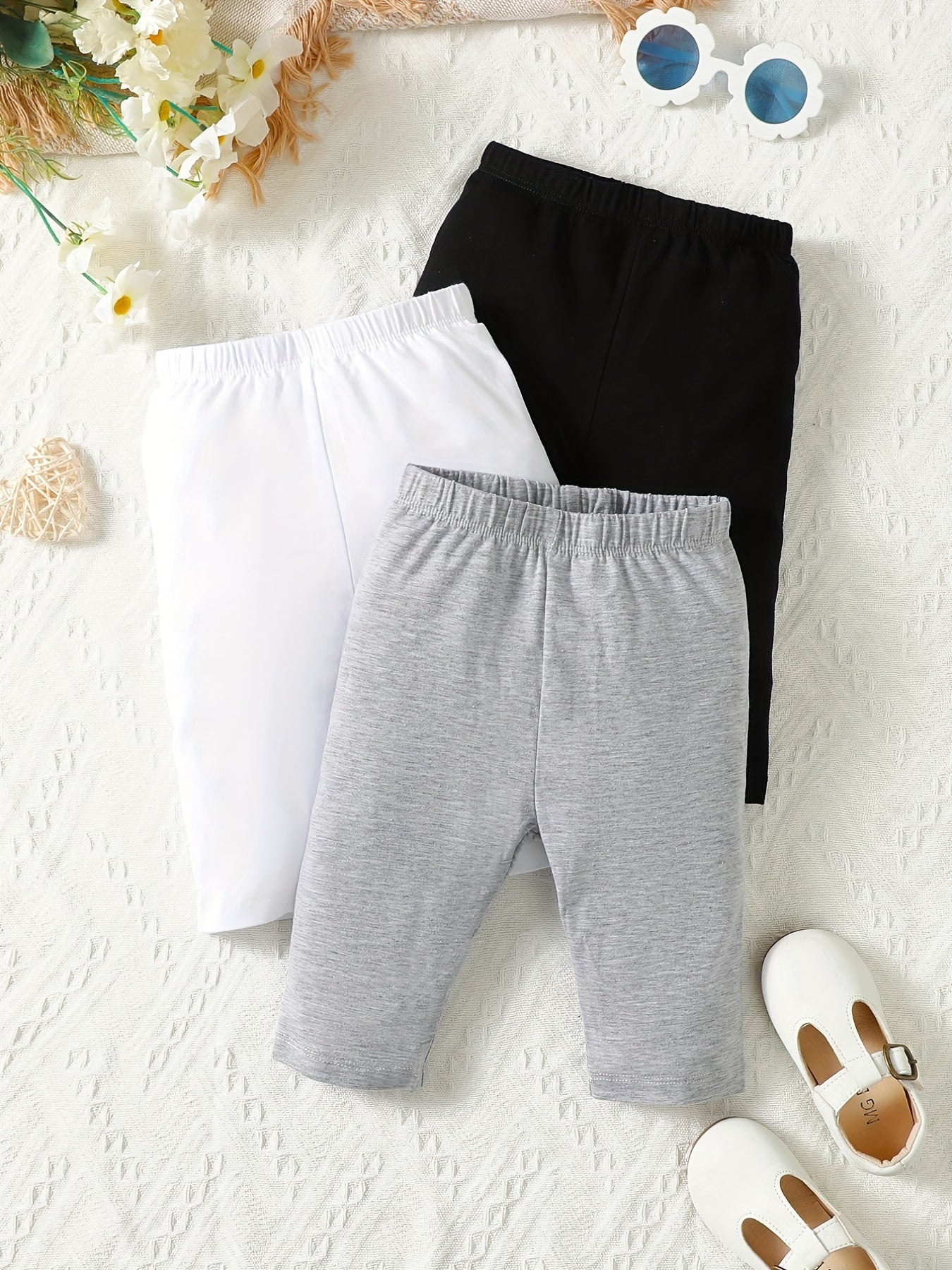3pcs Toddler Girls Stretch Leggings Elastic Waist Cotton Shorts