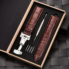 18-24mm Bamboo Pattern Leather Watchband Double Press Butterfly Buckle