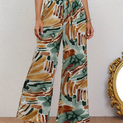 Abstract Print Wide Leg Pants Casual Drawstring Waist Random Print Pants