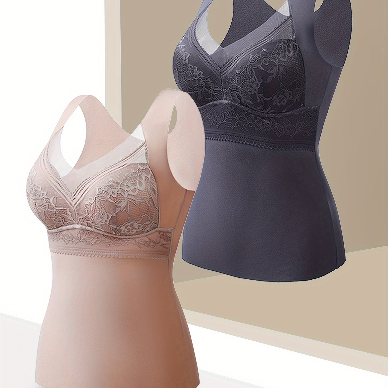 2pcs Thermal V-Neck Tank Top With Built-in Bra Sleeveless Activewear