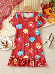 Toddler Girls Donut Printed Short Sleeve Casual Dress