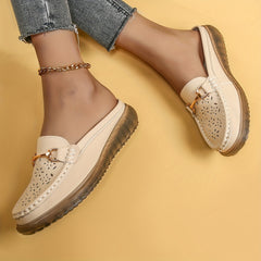 Women's Metal Decor Mules Hollow Out Flat Shoes