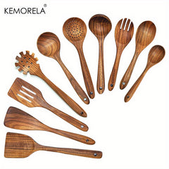 10pcs Non Stick Wooden Utensil Set Safe & Easy to Clean Modern Cookware