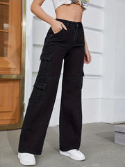 Women's Wide Leg Cargo Denim Pants