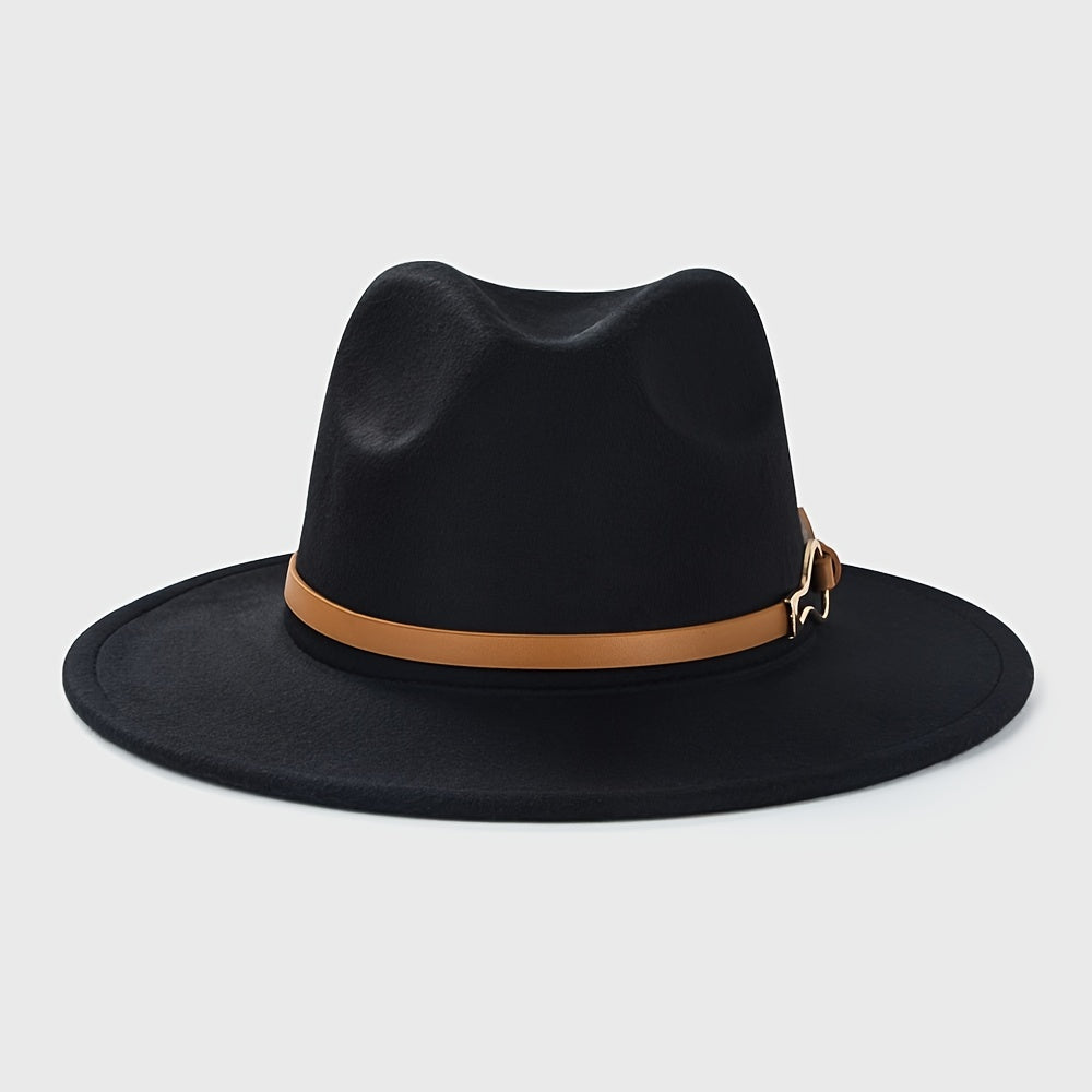 Retro Woolen Jazz Hat with Monochrome Belt