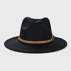 Retro Woolen Jazz Hat with Monochrome Belt