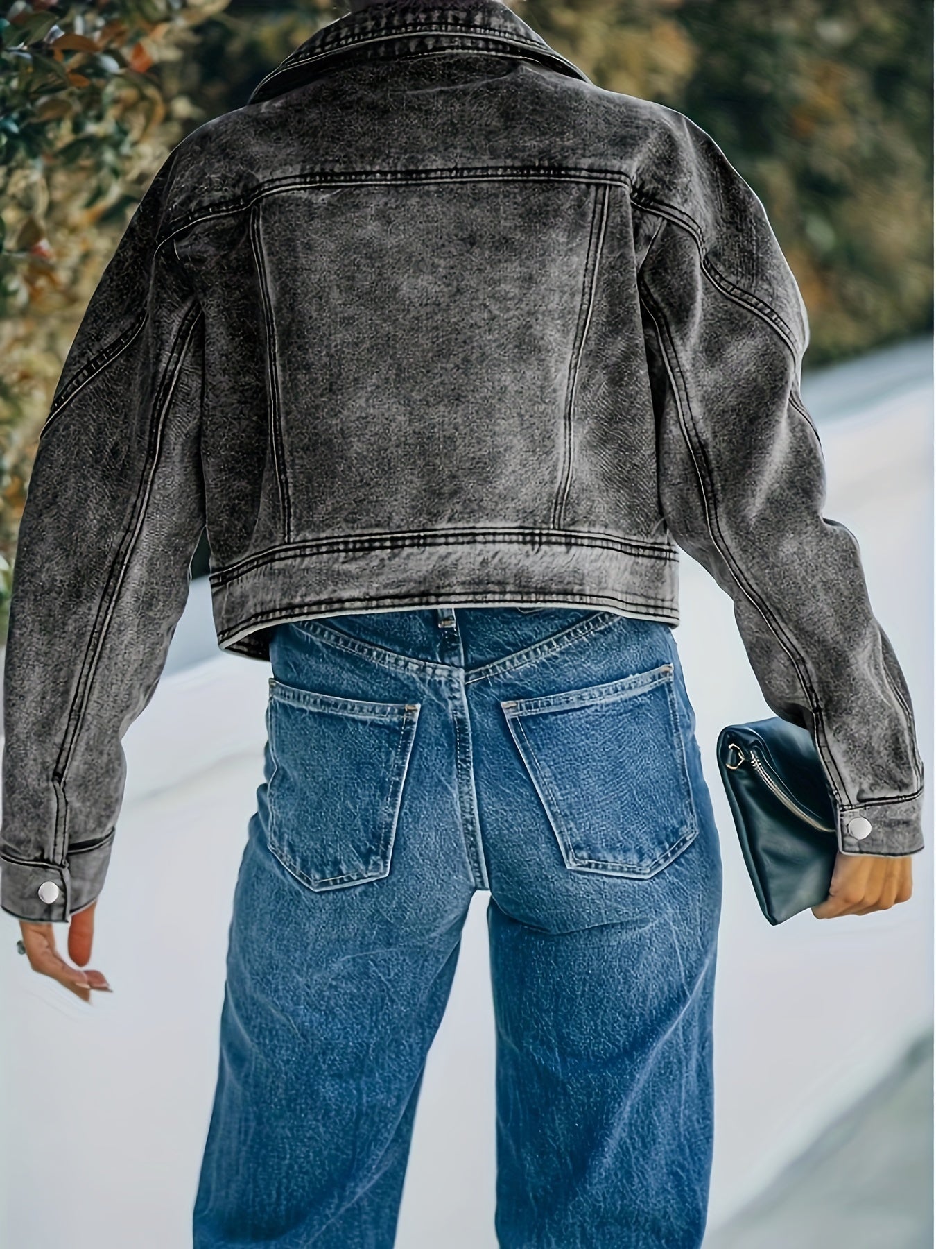 Distressed Denim Jacket, Solid, Long Sleeve, Crop