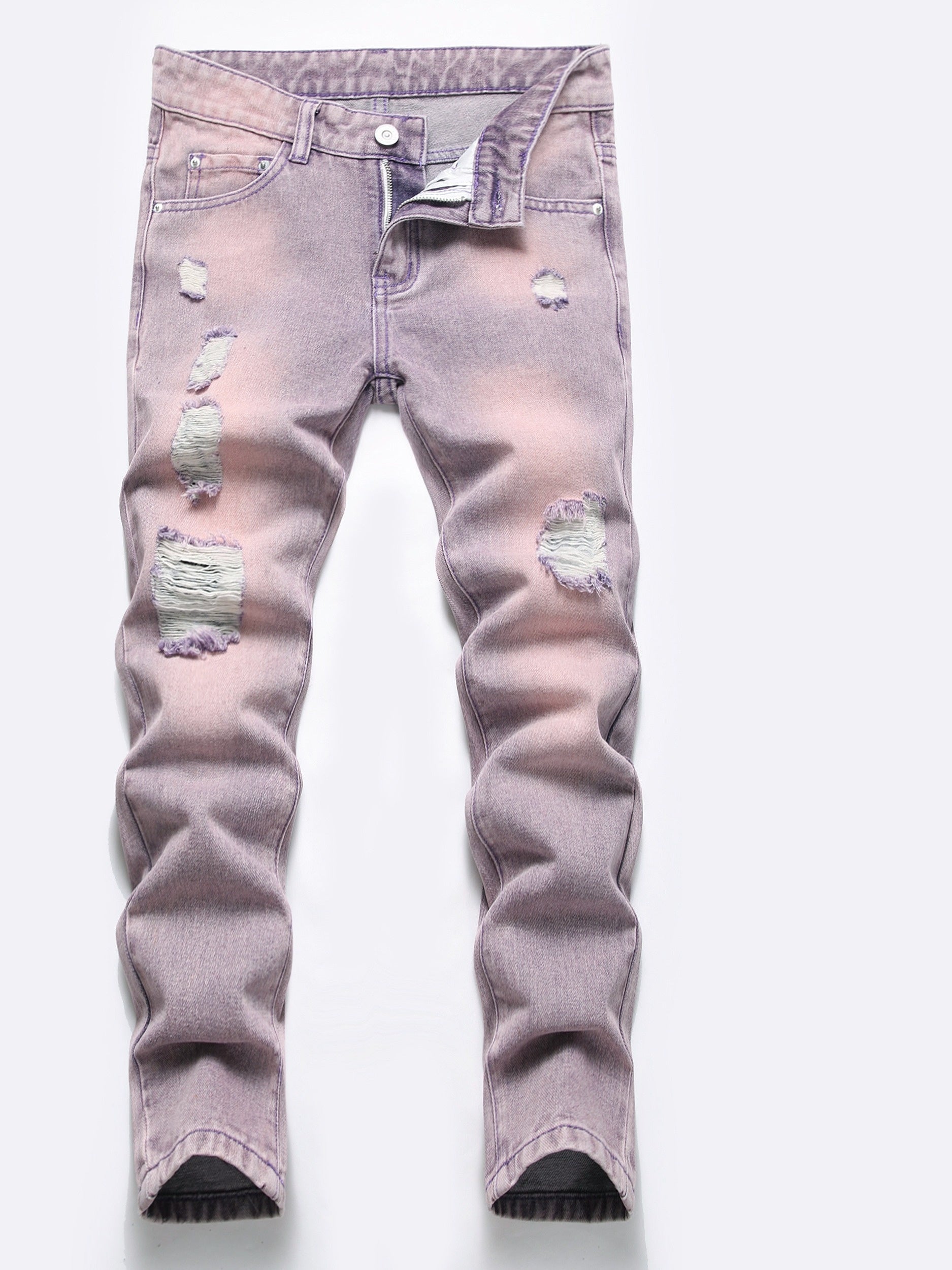 Boys Ripped Skinny Jeans Non-stretch Washed Denim Long Pants
