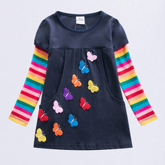 Girls Butterfly Embroidered Dress Long Sleeve