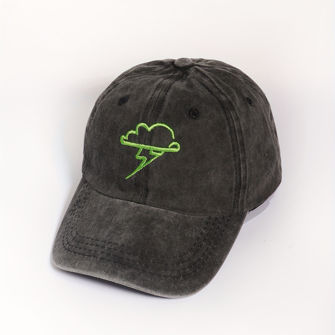 Cloud Lightning Embroidery Baseball Cap Gray Distressed Sunshade Dad Hat