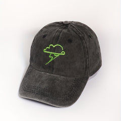Cloud Lightning Embroidery Baseball Cap Gray Distressed Sunshade Dad Hat