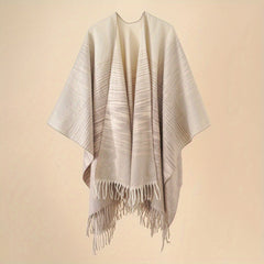 Striped Fringed Shawl Warm Poncho Cape
