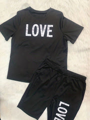 Two Piece Set: Letter Print Crop Top & Shorts